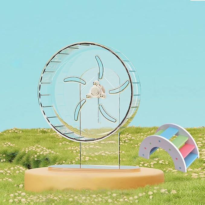 Hamster Wheel, Silent Running Exercise Wheel with Adjustable Stand for Hamster Guinea Pig Gerbil Hedgehog Small Animal Cage Accessories (Clear, 7.1inch)