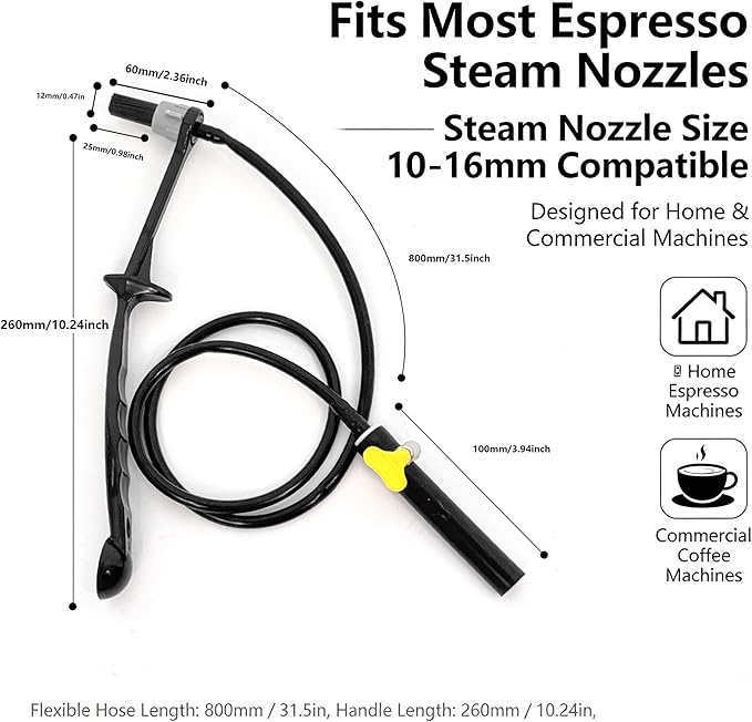 Coffee Machine Steam Brush, 36 Inch Silicone Hose Espresso Steam Wand Cleaning Tool with Spoon End for Barista Espresso Maintenance (Black)