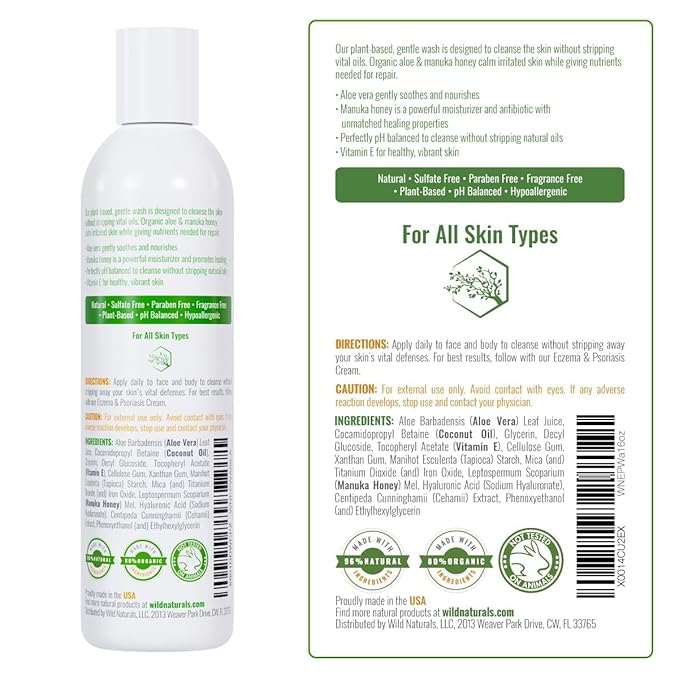 Wild Naturals Eczema & Psoriasis Cream for Dry, Itchy Skin + Moisturizing Eczema Body Wash – Gentle Psoriasis Body Wash for Itchy, Dry Skin Relief