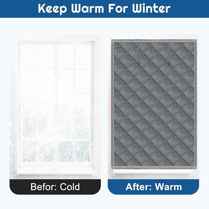 Window Insulation kit, 3-Layer Cotton Thermal Insulated Window Cover 37 Inch x 80 Inch Oxford Winter Window Covering Velcro Insulation Curtain for Cold Weather to Keep Warm (40inches X 63inches)