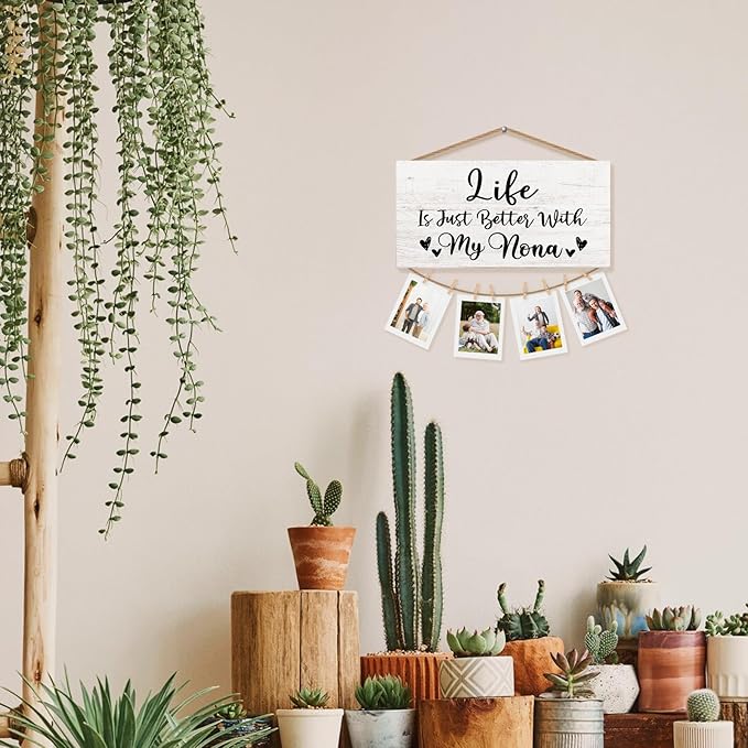 Nona Gifts Picture Frame Photo Holder for Wall, Birthday Gifts for Nana Grandma, Thank You Grandmother Nanny Gift from Grandchildren Grandkids Hanging Photo Display