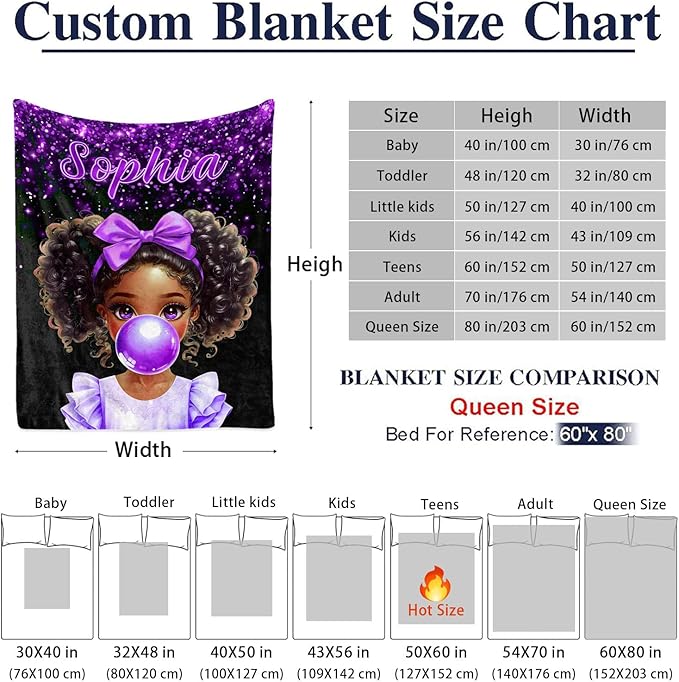 Custom Afro Girl Blanket - Personalized Throw Blanket Gift for Girls Kids Teens Adults (Bubble Gum Girl)