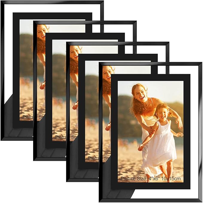 4x6 Picture Frames Black - Set of 4, HD Real Glass 4 by 6 Photo Frame for Tabletop Display, Wedding Birthday Christmas Day Gifts (4 x 6, Black)