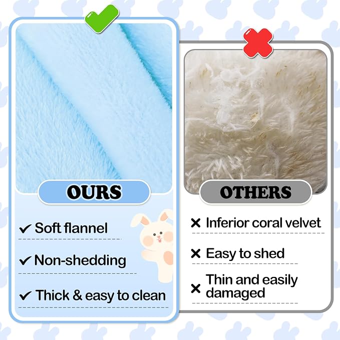 MEWTOGO 15.7" x 14" Bunny Bed for Rabbit Cage, Thickened & Soft | Prevent Sore Hocks Plush Mat with Cotton Lounger Pillows, Small Animal Flop Mat for Hutch Sleeping Indoor, Light Blue