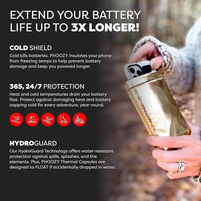 PHOOZY Apollo Thermal Phone Case | Insulated Phone Pouch Extends Battery Life 3X in Freezing Weather | Cold Resistant Drop Protection | Military Grade Water Resistant | Large | Gold