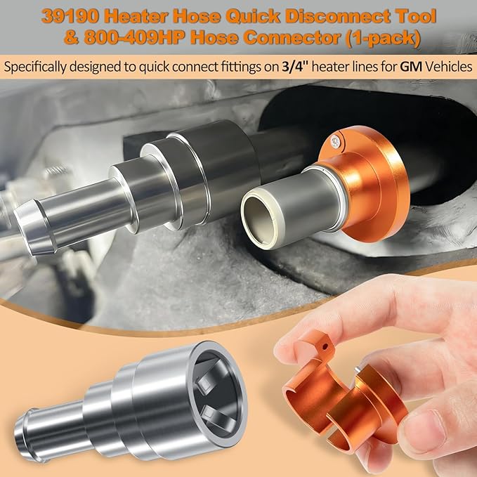 39190 Heater Hose Quick Disconnect Tool & 800-409HP Heater Core Coolant Hose Connector Compatible with GM Chevy GMC Cadillac Inlet/Outlet 3/4In Tube x 5/8In Hose (39190 & 800-409HP)