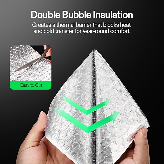 VIVOSUN 2-Pack Double Bubble Foil Insulation Roll, 6" x 25 ft Reflective HVAC Pipe & Duct Wrap, Weatherproof Thermal Insulation for Attics, Windows, Garages