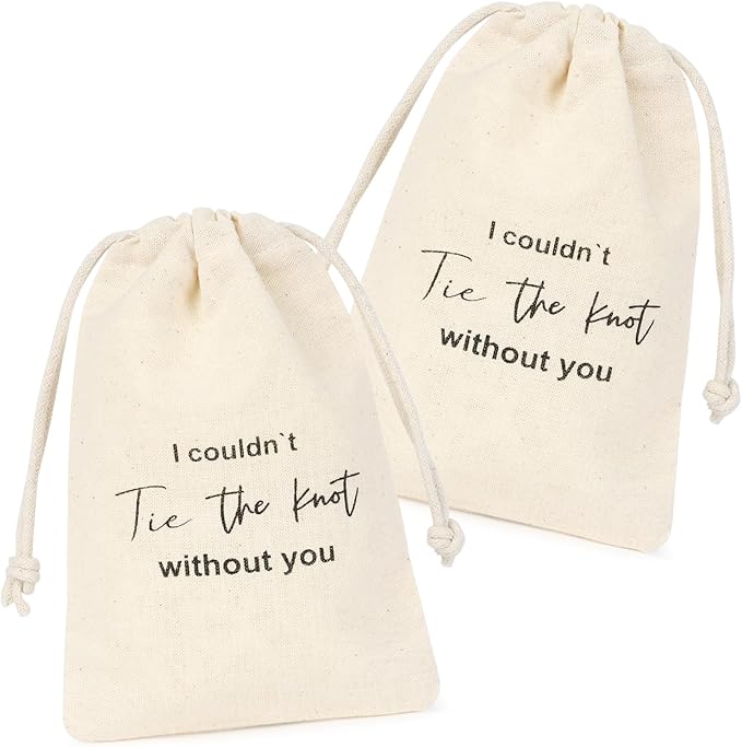 CEELGON 8 Pcs Drawstring Jewelry Pouch Bridesmaid Gift Bags Linen Cotton Fabric Wedding Bridal Party Favor Bags Bachelorette Tie The Knot Earring Packaging Proposal Gift (Natural)