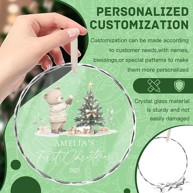 Personalized Baby's First Christmas Ornament 2025 Personalized My First Christmas Ornaments Picture & Name Gift for New Mom, Dad, Grandson or Granddaughter Christmas Tree Keepsake Gift