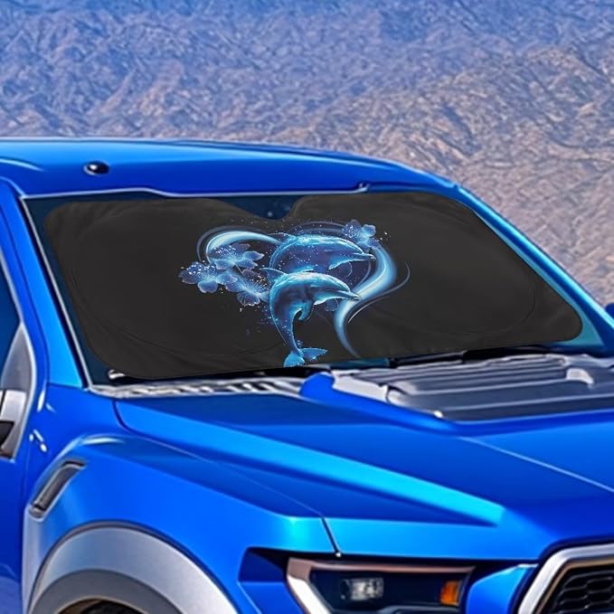 Loving Dolphin Front Window Sunshades All Seasons Front Windshield Sun Visor Protector 66.5x34.4inches Car Accessories for Car Pickup Truck SUV