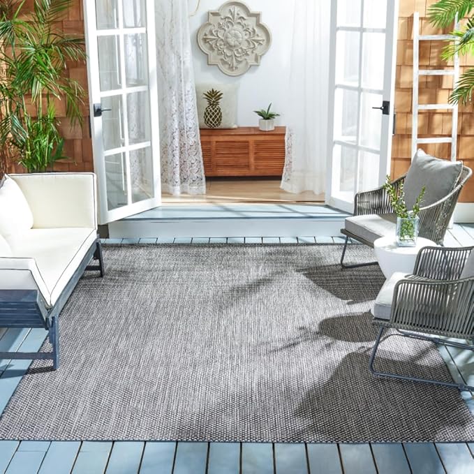 SAFAVIEH Washable Rug Outdoor Courtyard Collection - 10' x 14', Black & Beige, Non-Shedding & Easy Cleaning, Ideal for Patio, Backyard, Mudroom (CY8521-36621)