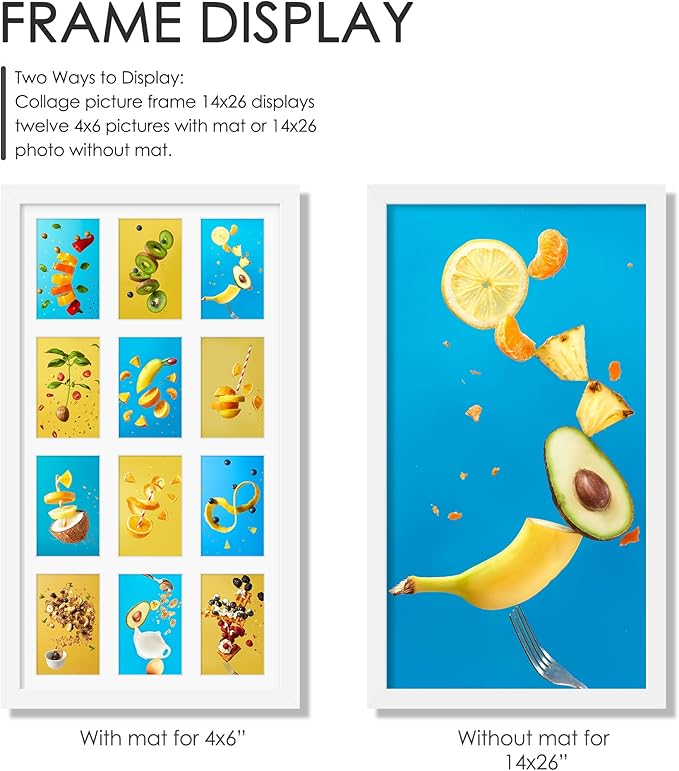 14x26 Collage Picture Frame 4x6 Collage Picture Frame Displays Twelve 4x6 inch Photos Available Horizontal Wall Mounting Display and Vertical White
