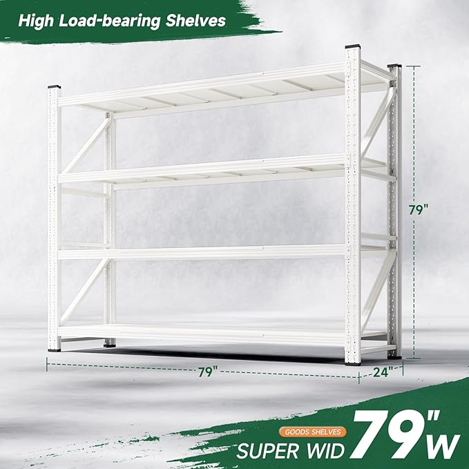 Letaya 6000LBS Storage Shelves Heavy Duty,79" W Garage Shelving Units, 4 Tier Adjustable Utility Rack Shelf,Large Metal Industrial Shelves,for Shop,Warehouse,Basement (79" W x 24" D x 79" H)