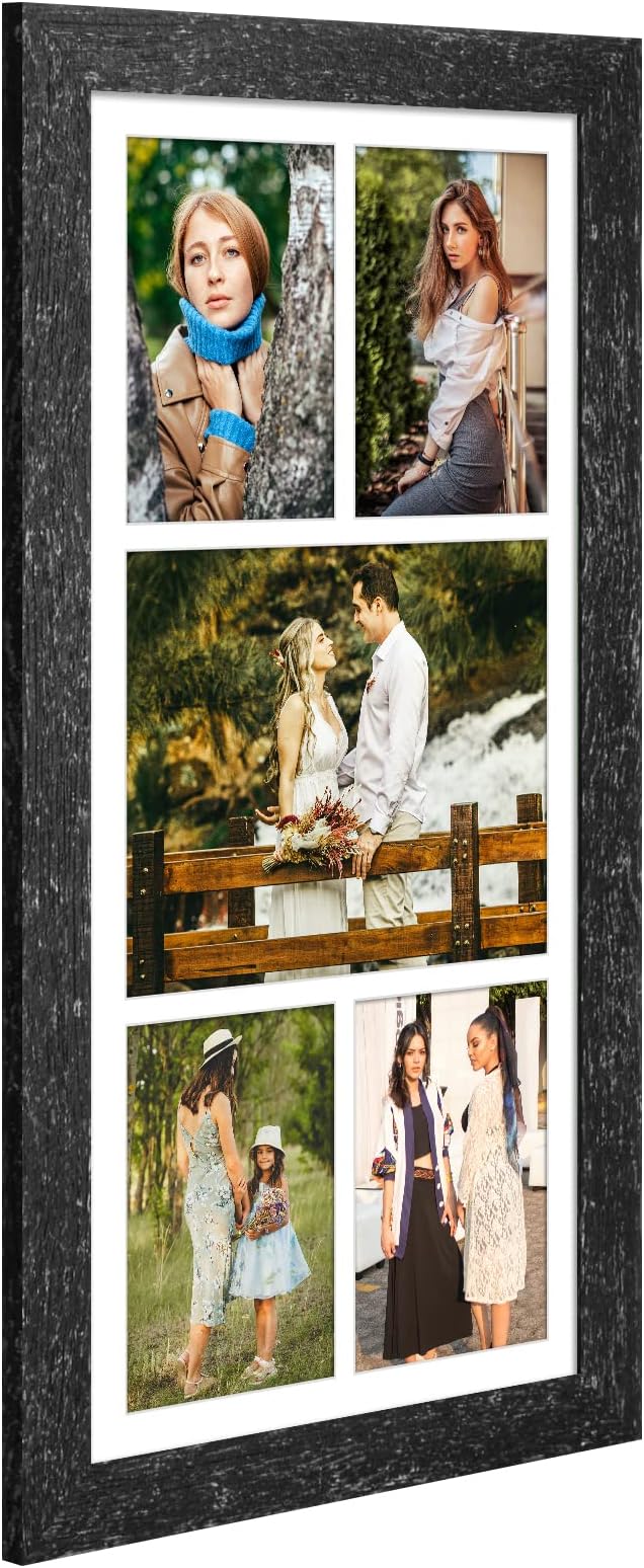 11x23 Picture Frame Display 5 opening 5x7 and 8x10 Picture Frame Collage,Multi Photo Frame with Mat,Plexiglass,Horizontal and Vertical Formats for Wall Decor,Black Wood Grain