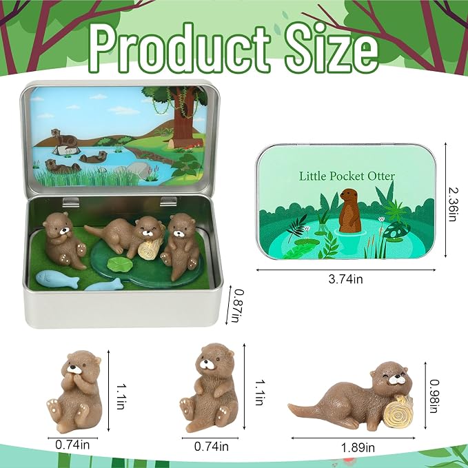 Little Pocket Otter Mini Tin Desk Collectible Gift Travel Buddy | Mini otter tin collectible, perfect desk gift for coworkers, stocking stuffer teen emotional companion for daily work breaks