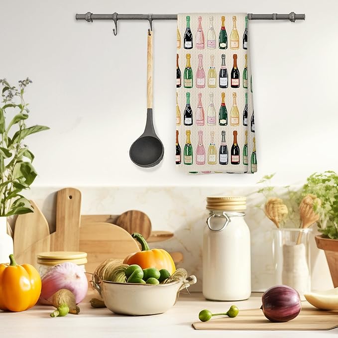 Champagne Lover Kitchen Towels, Champagne Accessories Bar Hand Towel, Trendy Alcohol Bottles Cocktail Gift Champagne Bachelorettes Girly Room Decorative Tea Dish Towels 16x24 Inch