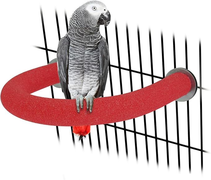 Rypet U-Shaped Large Parrot Perch, Quartz Bird Perch for Cage(Red L) | Safe Chew & Rest Perch for Large Birds, Durable Non-Toxic Cage Accessory, for Parakeets Cockatiels Conures Macaws