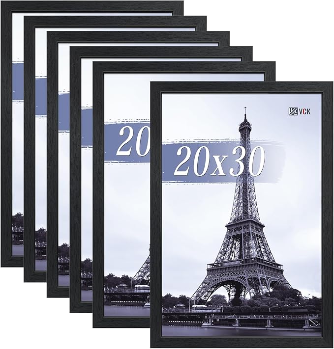 VCK 20x30 Poster Frames Black Set of 6, Wide Border Wood Picture Frame, Multi-Directional Display Family Photos, Office Prints, Studio/Gallery Art, Woodgrain Series, Wall Hanging