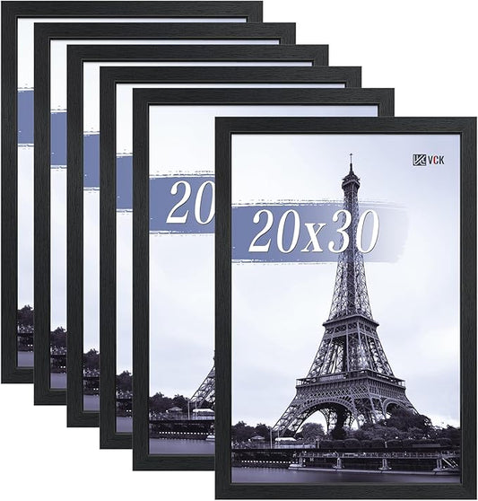 VCK 20x30 Poster Frames Black Set of 6, Wide Border Wood Picture Frame, Multi-Directional Display Family Photos, Office Prints, Studio/Gallery Art, Woodgrain Series, Wall Hanging