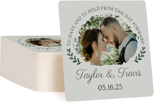 20 Pack Personalized Wedding Coasters, Custom Cardboard Coasters for Drinks with Photo Print and Text, Keepsake Wedding Favors and Gifts for Couples, 4x4 Square, Design 4
