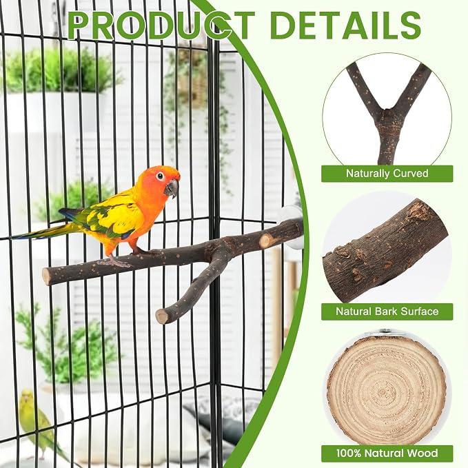 8 Pcs Natural Wood Bird Perch Swing & Bird Rope Platform Set | Fits Small/Medium Parrots (Budgies, Conures) | Multi-Level Cage Gym for Climbing | Safe Chewing | Tool-Free Mount