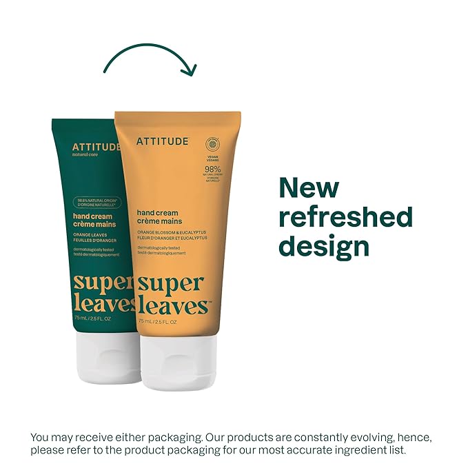 ATTITUDE Hand Cream, EWG Verified, Plant and Mineral-Based, Vegan Personal Care Products, Orange Blossom & Eucalyptus Scent, 2.5 Fl Oz