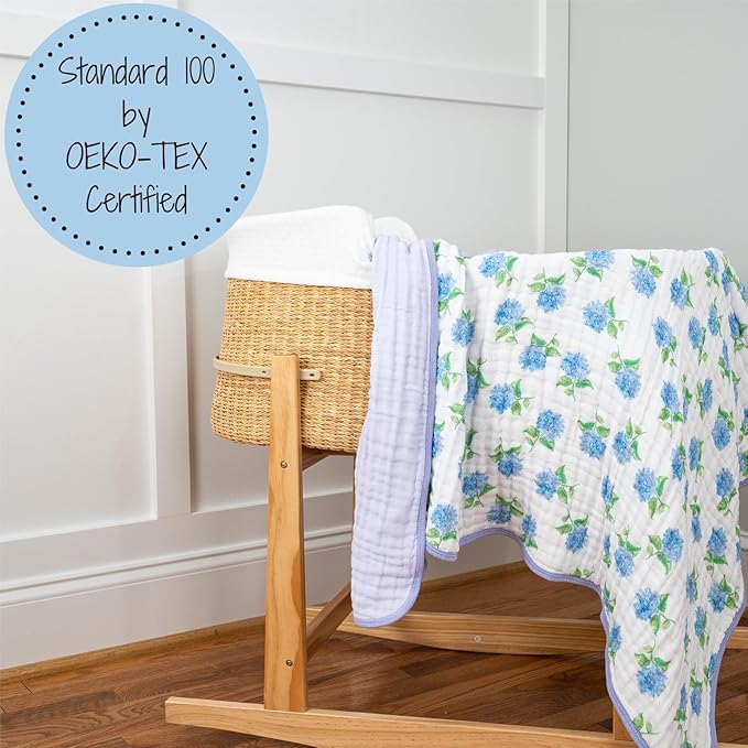 LollyBanks Muslin Baby Blanket 100% Organic Cotton, Muslin Quilt Lightweight, Toddler Blanket for Girls, 6 Layers Baby Blankets 47"x 47", Soft Nursery Receiving Blankets (Hydrangea Print)
