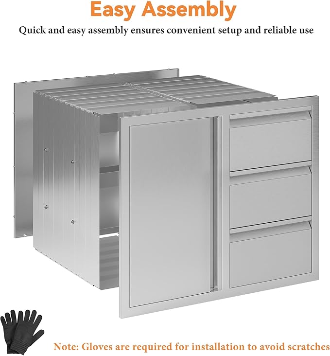 Jocisland Outdoor Kitchen Drawers 28" W×20" D×23" H Stainless Steel Drawers for Outdoor Kitchens, 3-Tier Cabinet & 3-Drawer Combo, Built-in BBQ Island Storage