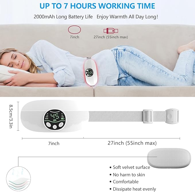 Heating Pad for Period Cramps Portable Cordless 3S Fast Period Heating Pad Cramp Relief with 3 Heat Levels and 3 Massage Modes Menstrual Electric Waist Wrap Belt for Pain Relief Gifts for Her