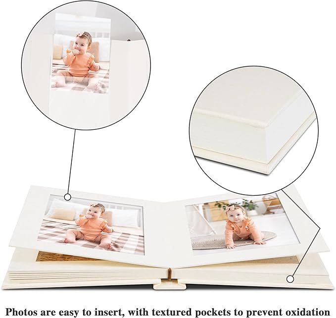 Vienrose Polaroid Photo Album with Writing Space – 2x3 Photo Album for Instax Mini & Polaroid Go, 26 Pockets Wedding Travel Scrapbook, Small Linen Album for Instant Photos, Light Green