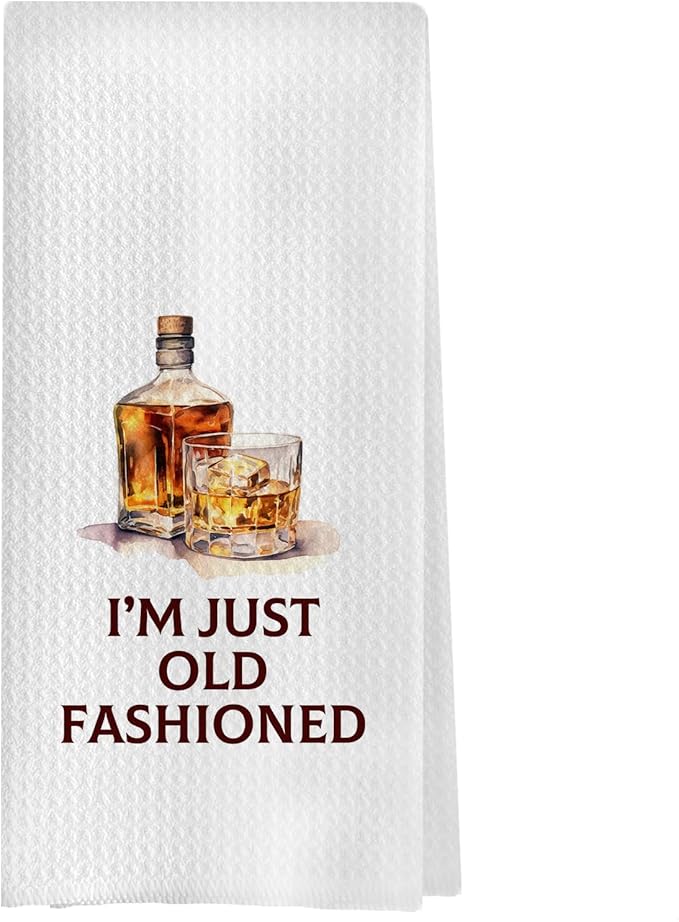 Whiskey Gifts Kitchen Towels - Funny Whiskey Decorative Waffle Dish Towels, Old Fashioned Hand Tea Towel, Funny Kitchen Decor, 16x24 Inch