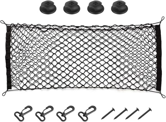 Car Rear Cargo Net, Adjustable Elastic Storage Organizer Net, Trunk Cargo Storage Net, Universal Fit for Car, Vehicle, SUV (35.4"x15.8")