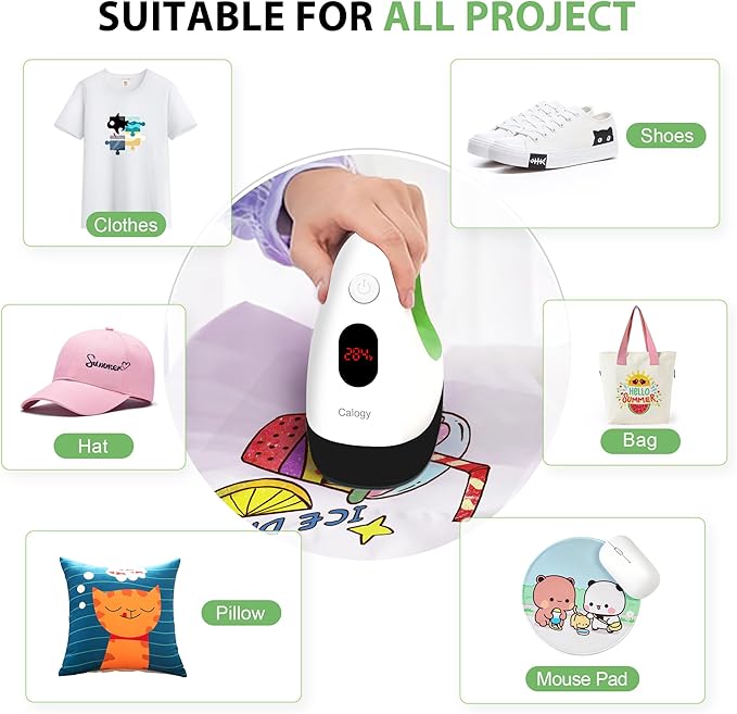 Calogy Mini Heat Press, Heat Transfer Machine, Constant Temp Control, Insulated Safety Base, Fits for Crafts, T-Shirt, Hat, Cap, Pillows (White Green)