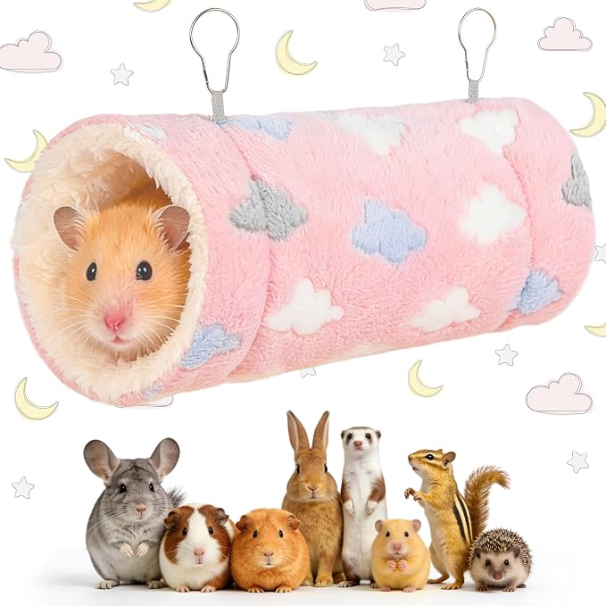 RAINFLOW Pink Hamster Tunnel - Soft Rabbit Tunnel for Playing & Resting | Portable Hanging Guinea Pig Tunnel Toy for Ferret, Rat, Hedgehog, Hamster, Squirrel & Sugar Glider, Soft Small Pet Accessory