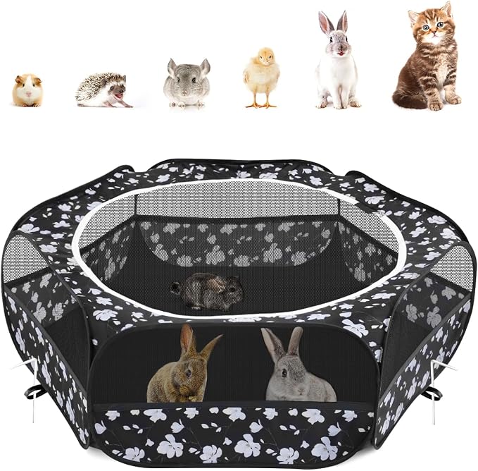 Pawaboo Small Animal Playpen with Zippered Cover, Magnolia | Portable pop-up pet tent for supervised rabbits, guinea pigs, chicks and kittens; water-resistant bottom and 3 metal rods