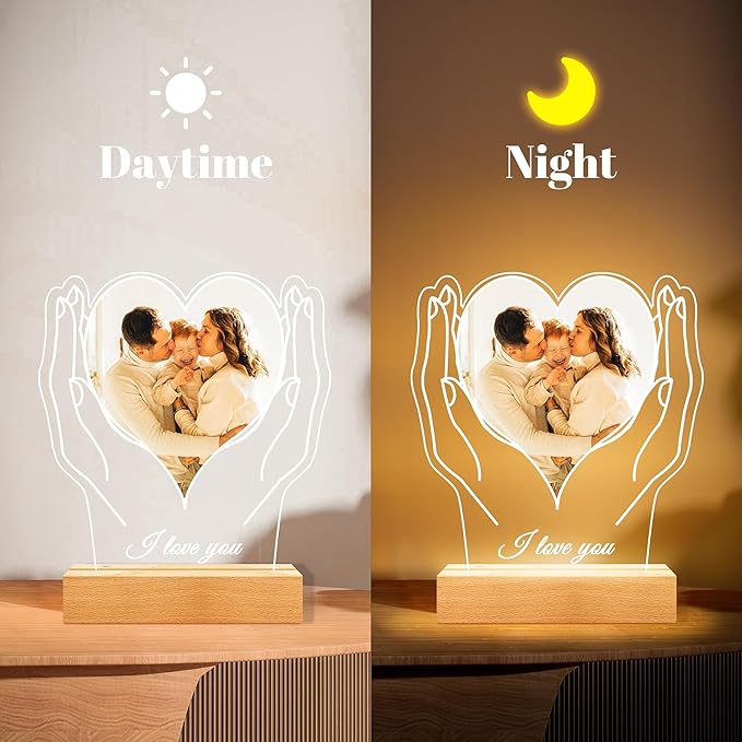 Custom Picture Frames with Photo, Customized Photo Frame with Night Light, Personalized Picture Frame, Customized Christmas Birthday Gifts for Women Men Mom Dad Baby Kids Grandma Grandpa Family