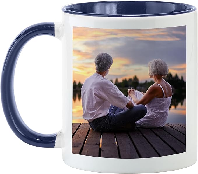 Let's Make Memories Personalized Photo Mug - Custom Coffee Mug - Your Photo - For Any Occasion - Birthday - For Him - For Her - For Friend - Couples -11oz- Navy Handle