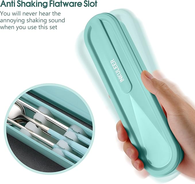 Travel cutlery set, 18/8 stainless steel cutlery, Reusable utensils set with case, Portable Silverware Lunch Box for Camping and Office (blue)