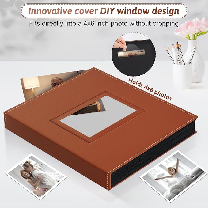 Popotop Photo Album 4x6 300 Pockets with Leather Hardcover Cover, Small Photo Album Holder Book with 50Pcs Pages for Family Travel Wedding Baby Gifts