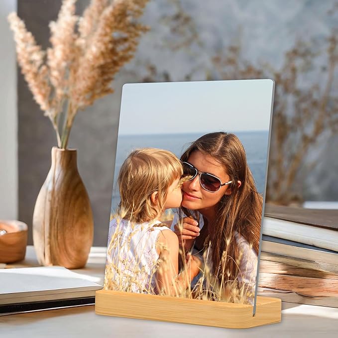 XIAODAXIA Father's Day Gifts Personalized Metal photo prints Customized photo gifts for Dad - Custom Picture Prints with Bamboo base Tabletop Art Home Decor - Gift Wrapping Available