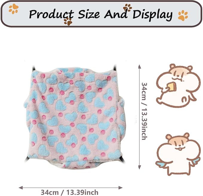 Guinea Pig Ferret Hammock for Cage - Machine Washable Double-Decker Hanging Bed - Fits Sugar Glider,Fancy Rat,Hamster,Gerbil - 13.3" x 13.3" - Love Pink Pattern