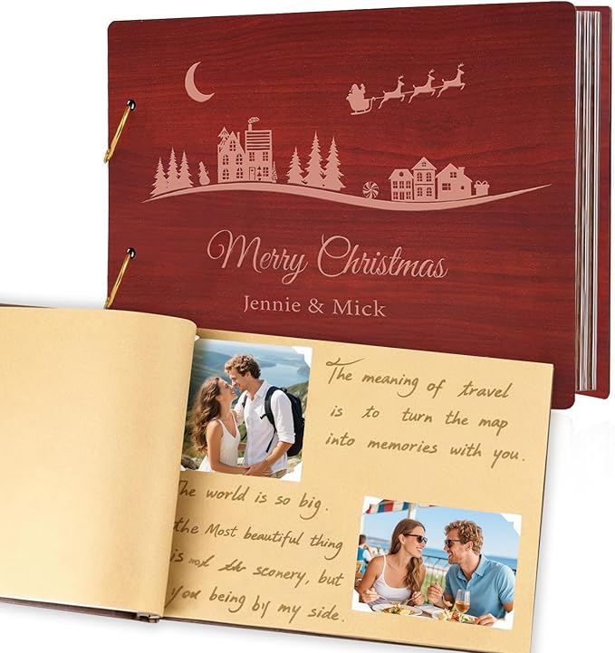 Personalized Wooden Photo Album, Family Christmas Memory Photo Album, Custom Couples Album Scrapbook for Treasured Family, Daughter, Friendship Christmas Gifts
