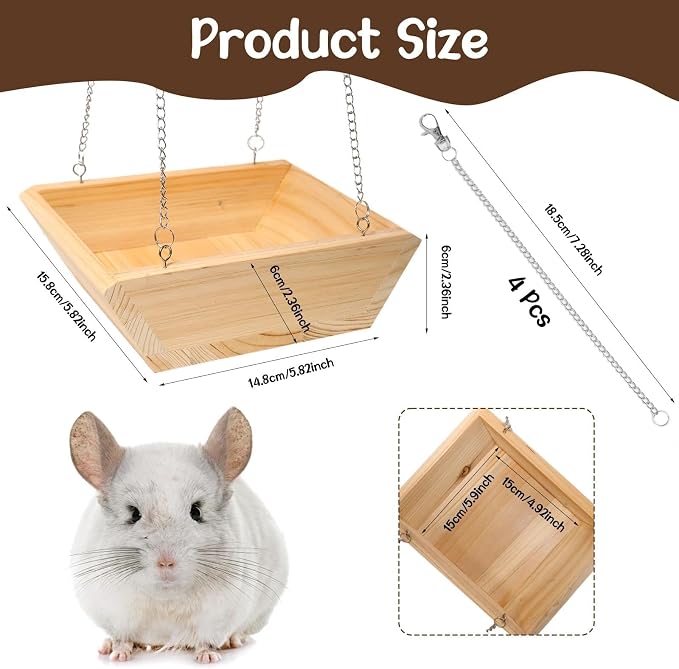 Large Wooden Hanging Bed with Plush Mat, Hammock for Chinchilla Rat Guinea | Large hanging wooden bed, Soft plush mat included, Hammock-style design, Small animal cage accessories resting nest
