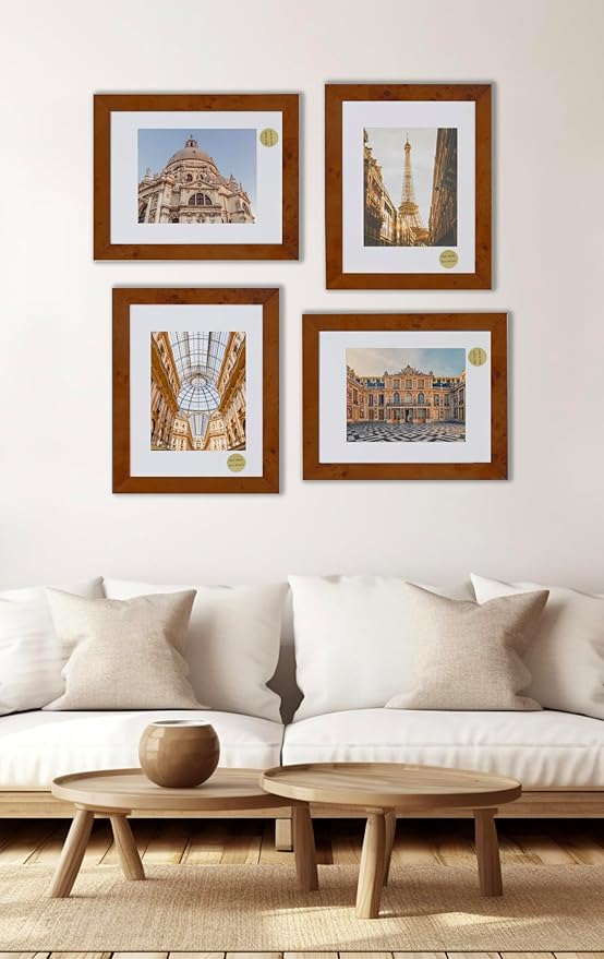 Concepts DHD, Burl Wood Picture frame, Wallhung Décor In Bulk, Perfect For Wall Photo Collage (11x14 matted to 8x10, 4 Pack)