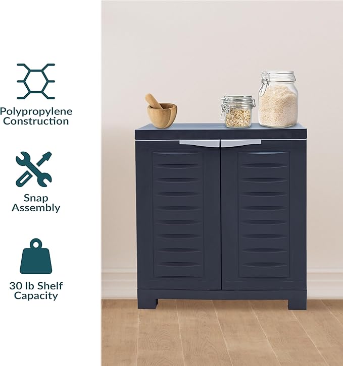 Sunnydaze 25.5" H Resin Garage Storage Cabinet - Garage Cabinet with Adjustable Shelf - Freestanding Utility Storage for Laundry Room, Office, Basement - Charcoal