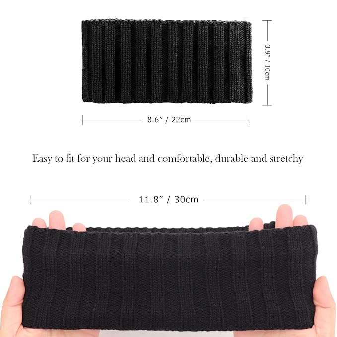 AQOKKA Knit Winter Headbands for Women Fuzzy Wool Fleece Lined Ear Warmers Elastic Turban Crocheted Head Wrap Winter Accessories for Women Cold Weather
