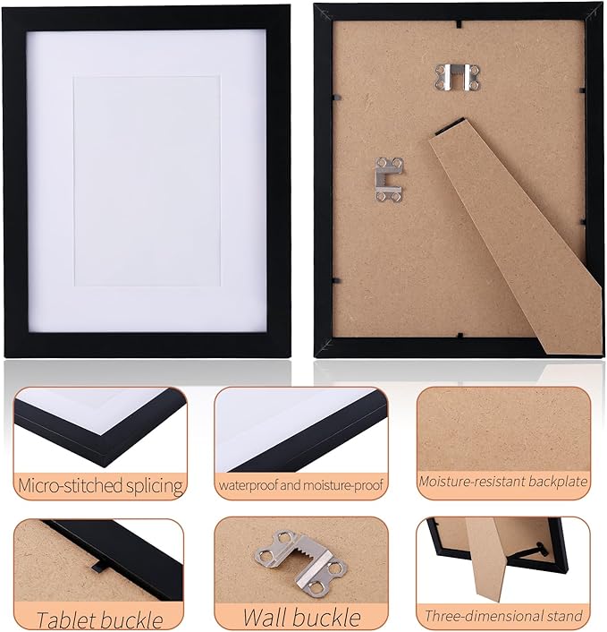 3 Pcs 11x14 Black Picture Frame - Display Pictures 8x10 with Mat or 11 x 14 without Mat - Black Wood Picture Frames for Wall Mounting - Wooden Photo Frame for 11 14 Matted to 8x10 Print Set of 3