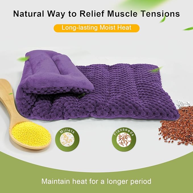 UNCN Microwave Heating Pad 7x17 Inches | Microwavable Heat Pad for Pain Relief | Reusable Bean Bag | Weighted Hot Pack for Neck, Shoulder, Cramps, Back | Warm Compress (Dark Purple)
