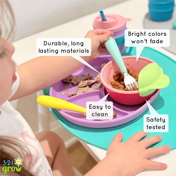Silicone Easy Scoop & Hold Bowl Set – Adaptive Baby & Toddler Feeding Bowls with Clip-On Rim and Handle – Helps Build Independence & Coordination – 2 Pack – Dishwasher Safe (Midnight)