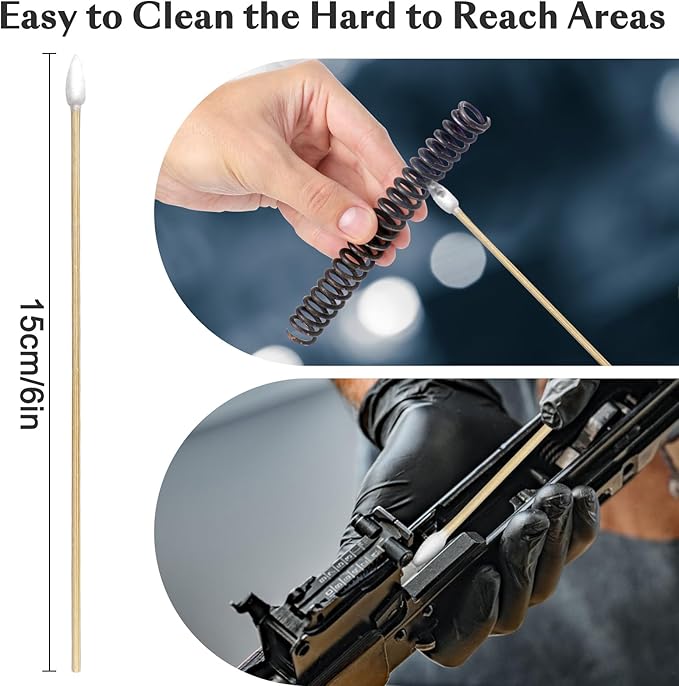 600/500/400 PCS Gun Cleaning Swabs - 6" Lint-Free Long Cotton Swabs Bamboo Handle, Precision Firearm Maintenance Kit Electronics Instruments, Professional Supplies with Reusable Storage Case